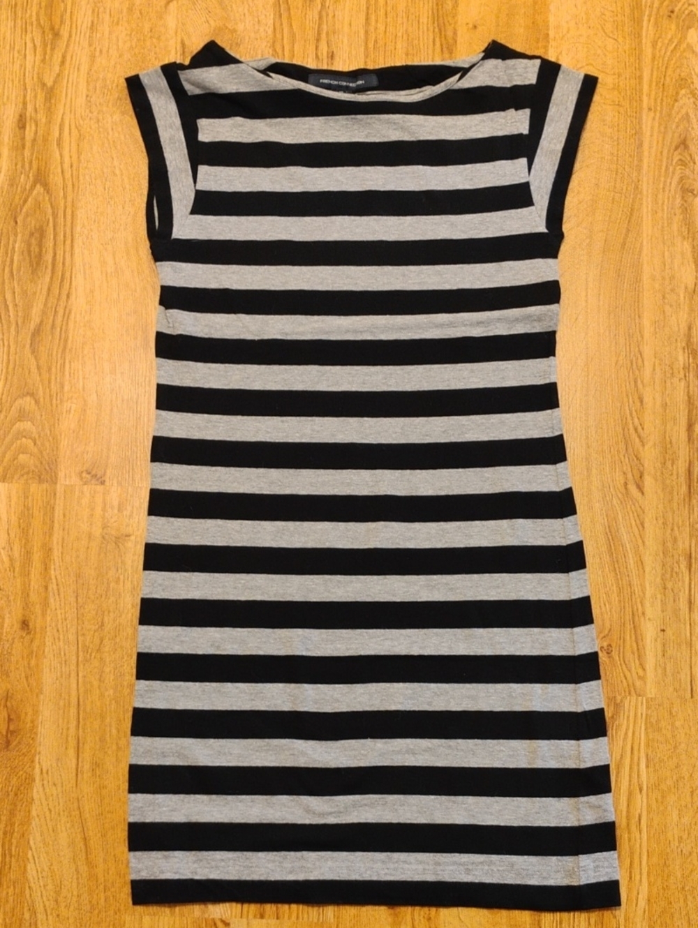 French Connection Black and Gray Striped Shift Dress